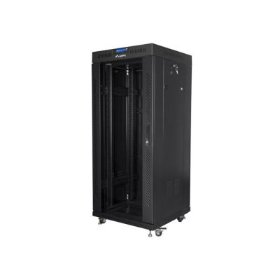 10. LANBERG SZAFA STOJĄCA RACK 19" 27U 600X600 DRZWI SZKLANE LCD CZARNA FF01-6627-12BL (FLAT PACK)