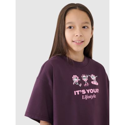 2. Crop top oversize z nadrukiem dziewczęcy 4F 4FJRSS25TTSHF2587-50S