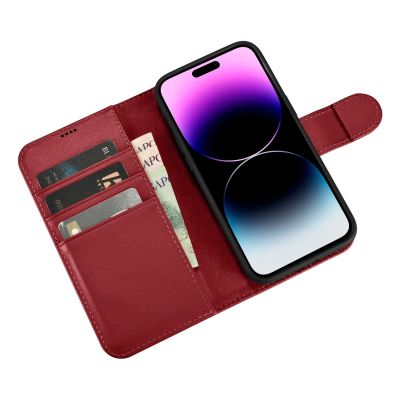10. iCarer Wallet Case 2in1 etui iPhone 14 Pro Max skórzany pokrowiec z klapką Anti-RFID czerwony (WMI14220728-RD)