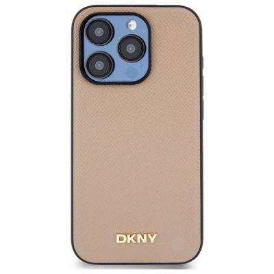 3. Etui DKNY Grained Metal Logo MagSafe na iPhone 15 Pro Max - beżowe