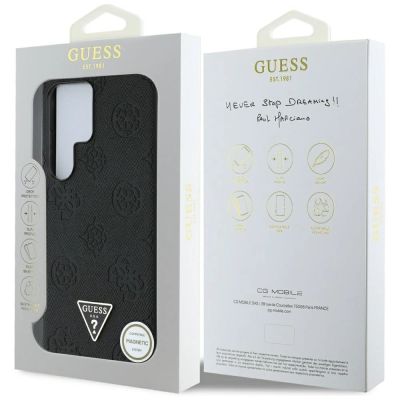 8. Etui Guess Grained Hot Stamp Peony  Pattern Triangle Logo MagSafe do Samsung Galaxy S25 Ultra czarny
