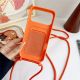 3. Etui na iPhone 17 Pro / 18 Pro silikonowe z kieszenią na kartę i paskiem Crossbody - pomarańczowe