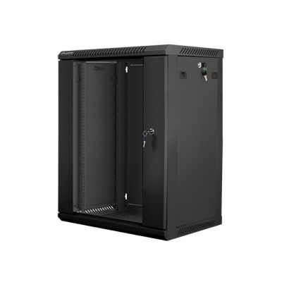 4. Lanberg Szafa rack 19 cali Wall-Mount 15U/600x450 V2 czarna, drzwi szklane