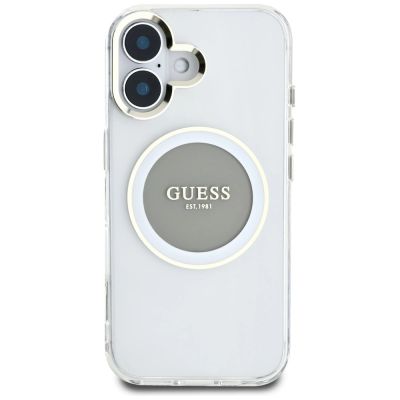 3. Etui Guess IML Metal Colored Circle Classic Logo MagSafe na iPhone 16 - szare