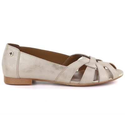 2. Skórzane baleriny damskie ażurowe komfortowe złote Gino Fabiani OL28-1