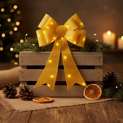 8. KOKARDA DEKORACYJNA 60CM ZŁOTA 25 LED