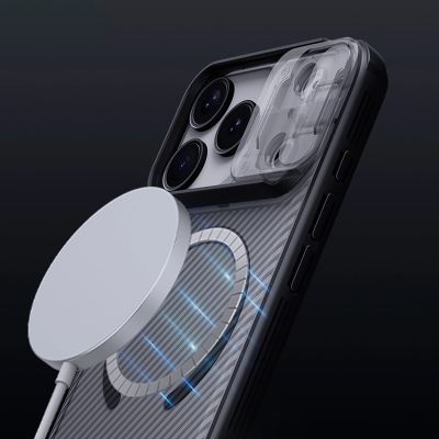 14. Etui Nillkin CamShield Pro kompatybilne z MagSafe na iPhone 17 Pro Max - przezroczysto-czarne