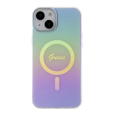 3. Etui Guess IML Iridescent MagSafe do iPhone 15 Plus - fioletowe
