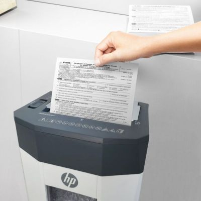 9. Niszczarka HP OneShred Auto 80CC HPN281780CCOF-05 rozdrabnianie krzyżowe 68dB 22cm Biała