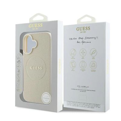 8. Etui Guess Grained Ring MagSafe na iPhone 16 - beżowe