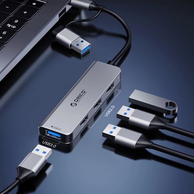 3. Hub USB-A/USB-C Orico YSB4-U2 stacja dokująca 2x USB-A 2.0 + 1x USB-A 3.0 + 1x USB-C 2.0 + 1x USB-C - szary