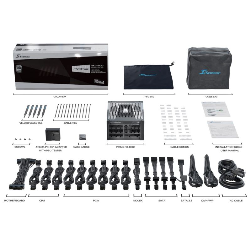 11. Seasonic ATX3-PRIME-PX-1600 moduł zasilaczy 1600 W 20+4 pin ATX ATX Czarny