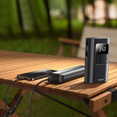 9. Kompresor do opon Baseus PrimeTrip VA1 75W 2w1 z latarką i powerbankiem 6000mAh - czarny