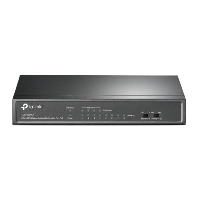 Switch TP-LINK TL-SF1008LP Przełącznik typu desktop, 8 portów 10/100 Mb/s, 4 porty PoE , 8 portów RJ45 10/100 Mb/s, 4 porty PoE, transfer danych i zasilanie urządzeń przy wykorzystaniu tych samych kabli, Instalacja typu plug and play, nie wymaga konf