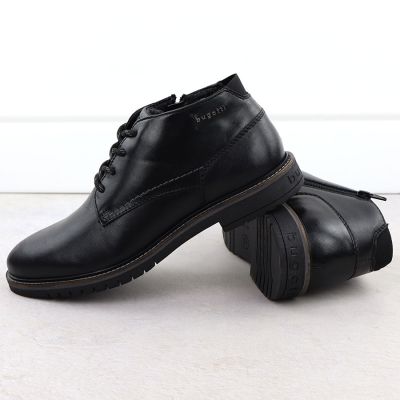 4. Skórzane trzewiki męskie eleganckie czarne Bugatti 331-8373H-4100