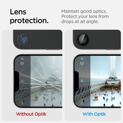 10. Osłona aparatu Spigen Optik Pro GLAS.TR "Ez Fit" 2-pack na iPhone 16e / 17e - czarna