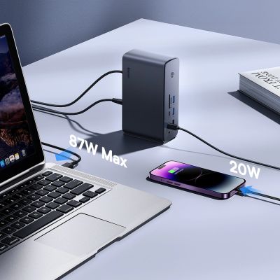 3. Stacja dokująca USB-C Baseus UnionJoy 2xHDMI4K@60Hz 1xDP4K@60Hz 3xUSB-A3.0 2xUSB-C3.0 2xUSB-A2.0 1xRJ45 PD PC 1xSD+TF 1x3.5mm minijack - szara