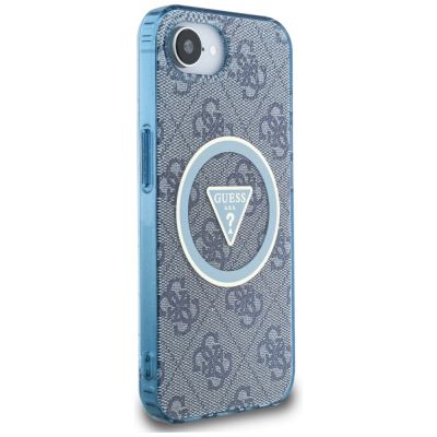 4. Etui Guess IML Metal Glitter 4G Circle Triangle MagSafe na iPhone 16e - niebieskie