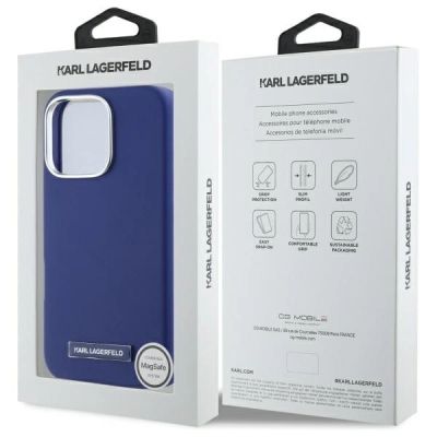 8. Etui Karl Lagerfeld FW Metal Plate MagSafe na iPhone 16 Pro Max - niebieskie