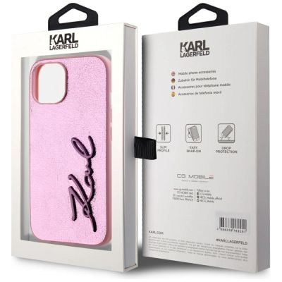 8. Etui Karl Lagerfeld Wrinkled Metal Signature na iPhone 15 - różowe