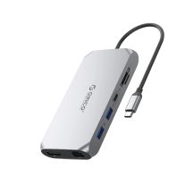 Stacja dokująca USB-C Orico XCR 12w1 2x USB-A 3.1 1x USB-A 2.0 1x USB-C PD 100 W 1x USB-C 3.1 2x HDMI 2.0 4K 60 Hz 1x DisplayPort 1.4 4K 60 Hz 1x SD 3.0 1x microSD 3.0 1x RJ45 Gigabit Ethernet 1x audio CTIA 3,5 mm - szara