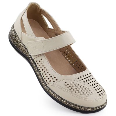 Półbuty damskie na rzep ażurowe beżowe Unisoft 7026