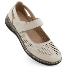 Półbuty damskie na rzep ażurowe beżowe Unisoft 7026