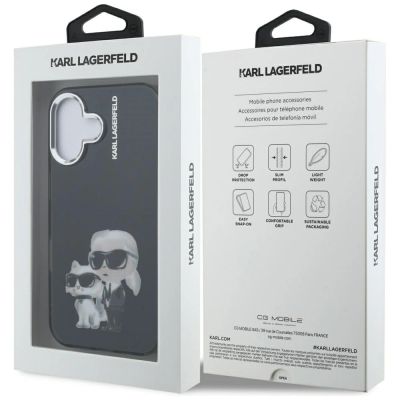 8. Etui Karl Lagerfeld IML Aquarelle Karl & Choupette & Logo na iPhone 16 - czarne