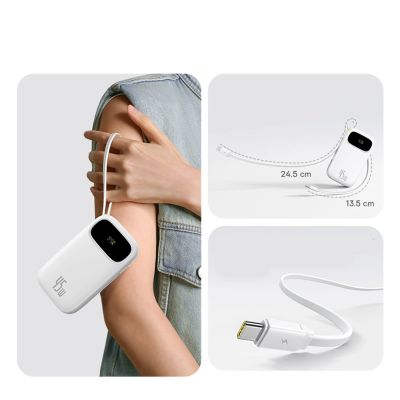 10. Powerbank Baseus EnerFill FC31 20000mAh 45W z wyświetlaczem cyfrowym z 2 wbudowanymi kablami USB-C - biały