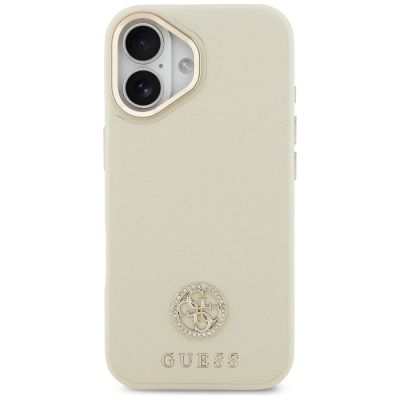 3. Etui Guess Grained Strass Logo MagSafe na iPhone 17 - beżowe
