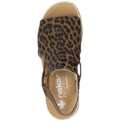 9. Sandały damskie na platformie w panterkę beżow Rieker 62741-90