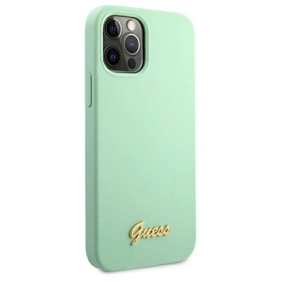 4. Etui Guess Metal Logo Script na iPhone 12 Pro Max 6,7" - zielone