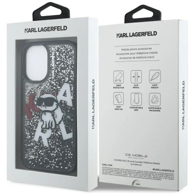 8. Etui Karl Lagerfeld Liquid Glitter Choupette Logo na iPhone 16 - czarne