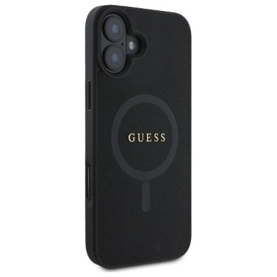 4. Etui Guess Saffiano Classic Logo MagSafe na iPhone 16 - czarne