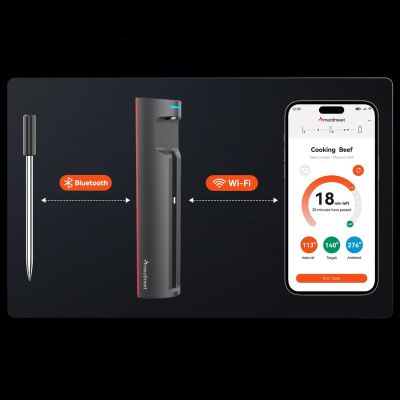 6. Termometr kuchenny Meatmeet Pro smart z aplikacją Bluetooth/WiFi grill piekarnik wędzarnia - czarny