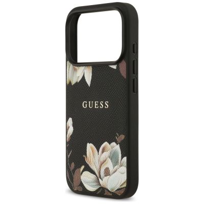 6. Etui Guess Grained Flowers Classic Logo MagSafe do iPhone 17 Pro - czarne