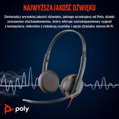 4. POLY Zestaw słuchawkowy Blackwire 3225 Stereo USB-C + wtyczka 3,5 mm + przejściówka USB-C/A