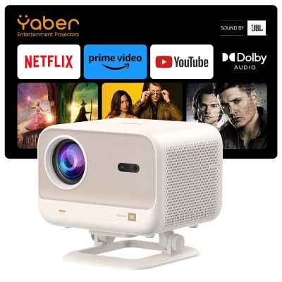 9. Projektor multimedialny Yaber L2 Plus LCD FullHD 1080p z głośnikami JBL - beżowy