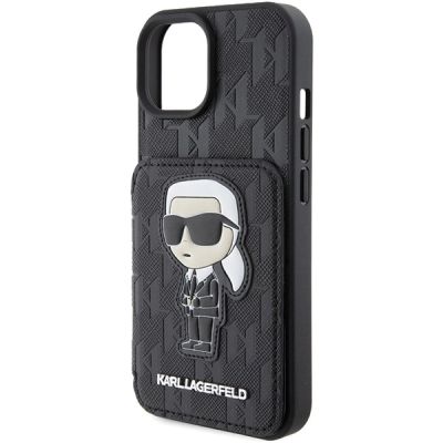 6. Etui Karl Lagerfeld Saffiano Cardslots and Stand Monogram Ikonik Patch do iPhone 15 - czarne