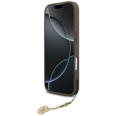 4. Etui Guess 4G Charms Collection MagSafe na iPhone 17 - brązowe