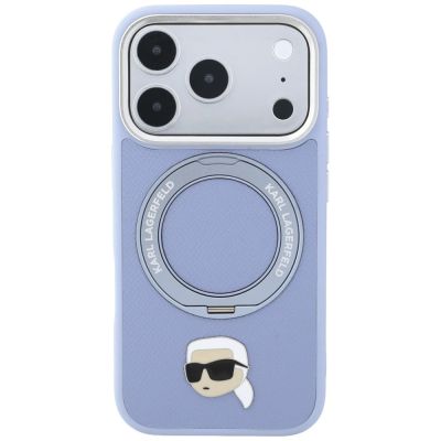 3. Etui Karl Lagerfeld with Ring Stand 360 Karl Head Pin MagSafe na iPhone 18 Pro / 17 Pro - jasnoniebieskie