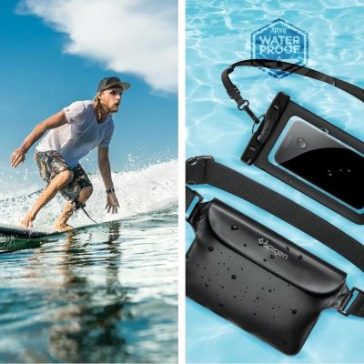 4. Torba Spigen Aqua Shield A621 wodoodporna biodrowa + etui unoszące się na wodzie - czarne