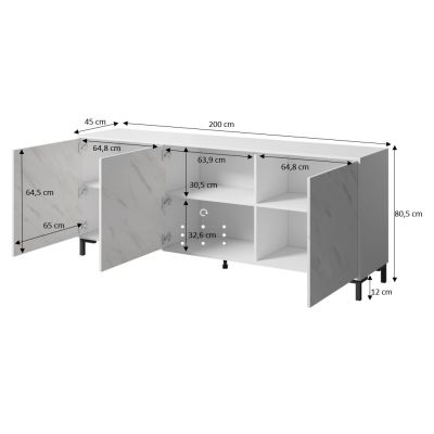 4. Komoda MARMO 3D 200x45xH80,5 biały mat/marmur biały