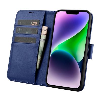 3. iCarer Wallet Case 2in1 etui iPhone 14 Plus skórzany pokrowiec z klapką Anti-RFID niebieski (WMI14220727-BU)