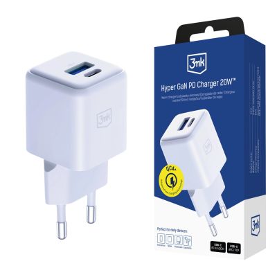 Ładowarka sieciowa 3mk Hyper GaN Charger 20W QC4+ PD PPS USB-C USB-A - biała