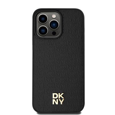 3. Etui DKNY Leather Monogram Pattern Metal Logo MagSafe na iPhone 15 Pro Max - czarne