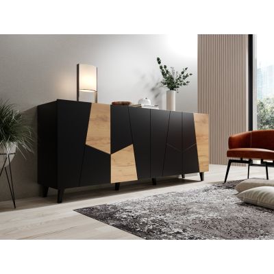 7. Komoda ETNA 200x42x82 czarny mat + dąb craft