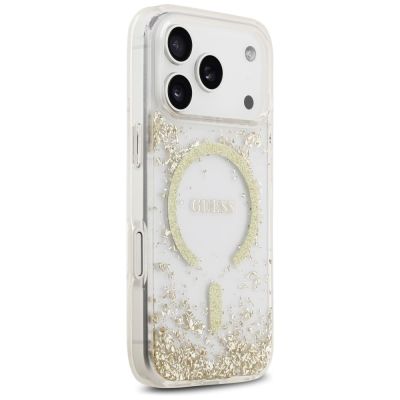4. Etui Guess Resin Bottom Glitter MagSafe na iPhone 17 Pro - złote