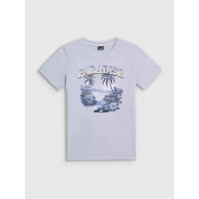 5. T-shirt regular z nadrukiem damski 4F 4FRAW26TTSHF4374-34S