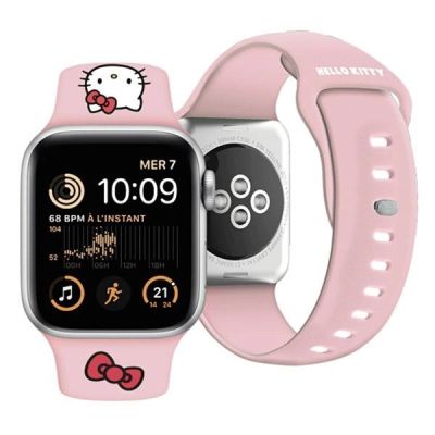 4. Pasek Hello Kitty Silicone Kitty Head na Apple Watch 42/44/45/49mm - różowy